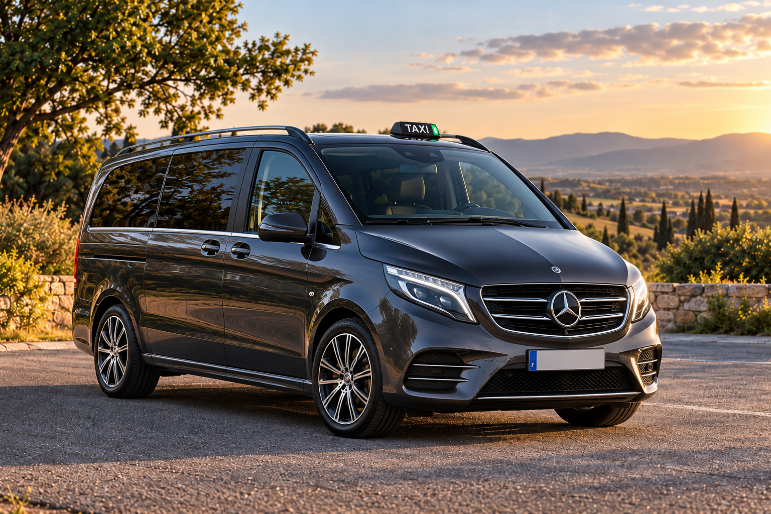 Mercedes Classe V gris foncé des Taxis Erudel et Bachelin