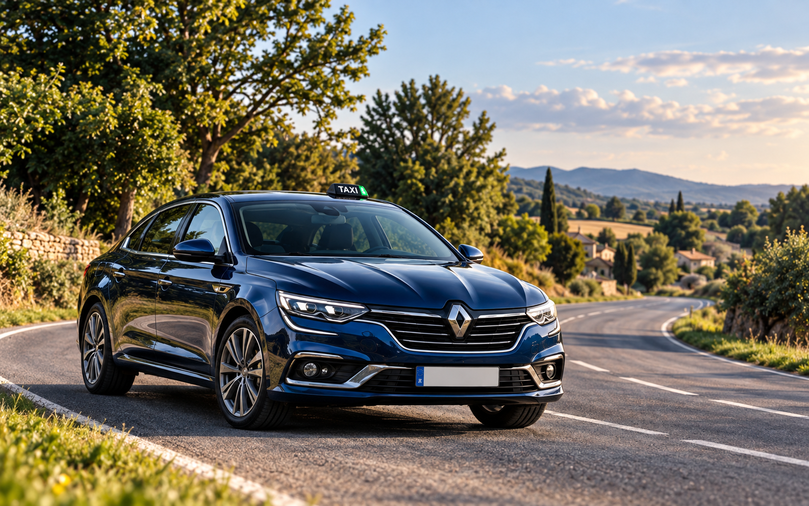 Renault Talisman bleue sur une route de campagne